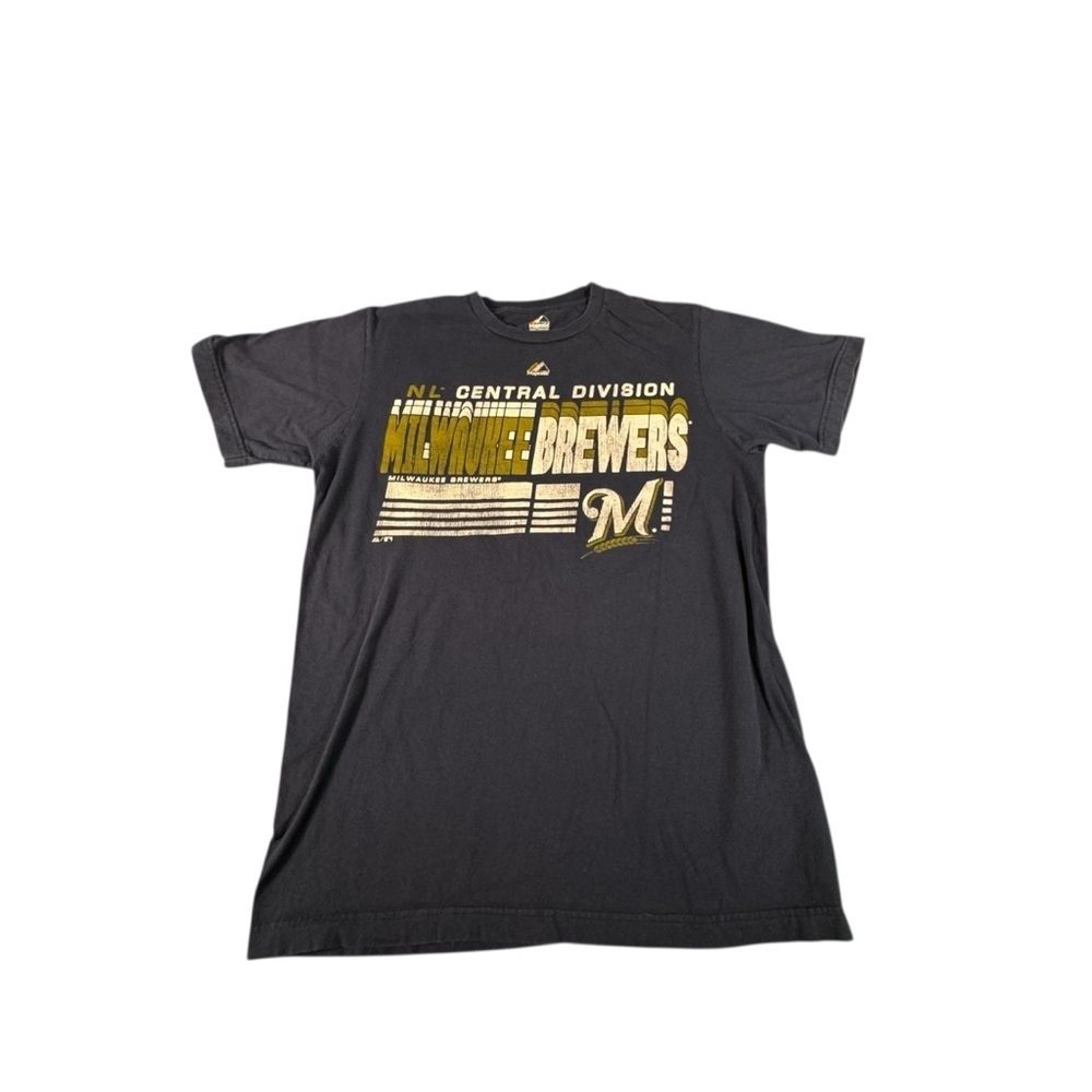 Milwaukee Brewers Adult M T-Shirt Majestic MLB NL Central Graphic Tee Navy Blue